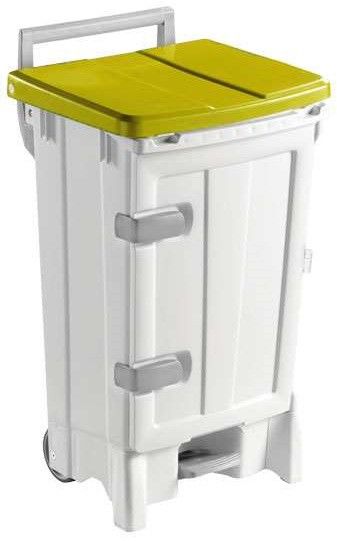 Afvalcontainer met pedaal en deur - op wielen - 90 L
