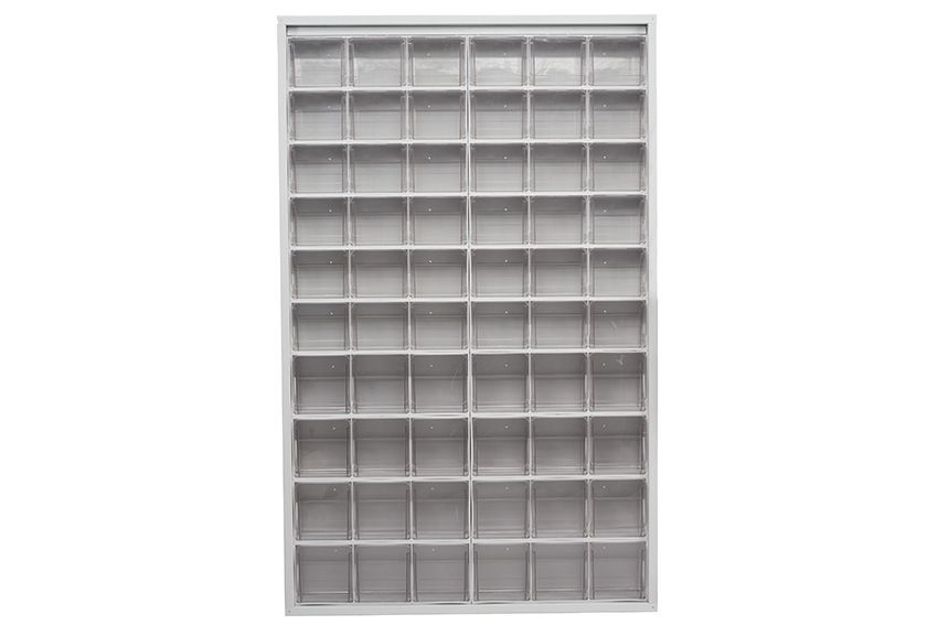 Mobil Plastic wandkast met 60 kantelbakjes - 1260x250x2000mm - Wit