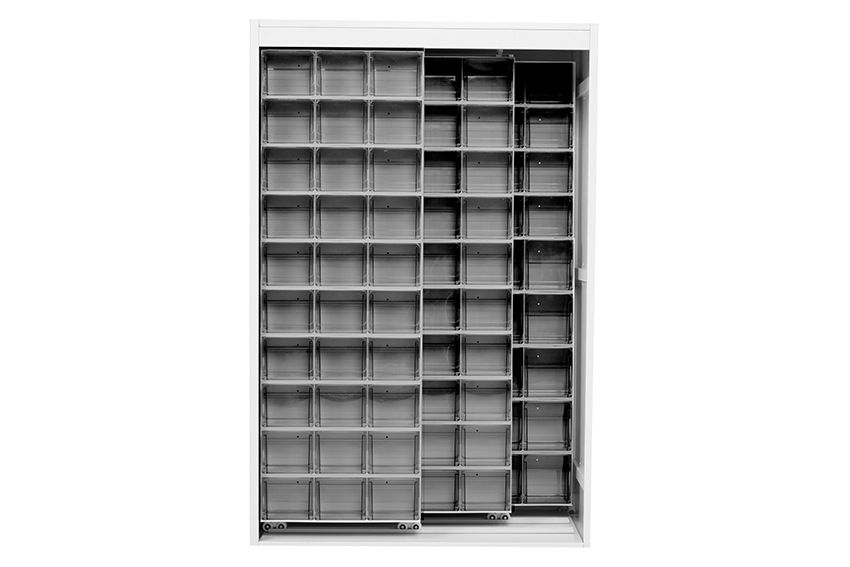 Mobil Plastic wandkast met 120 kantelbakjes - 1270x600x1950mm - Zwart