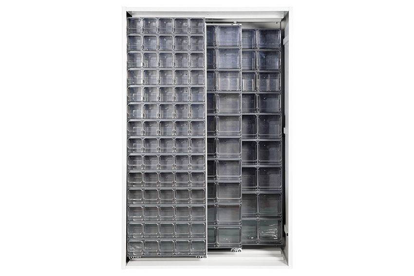 Mobil Plastic wandkast met 154 kantelbakjes - 1270x600x1950mm - Zwart