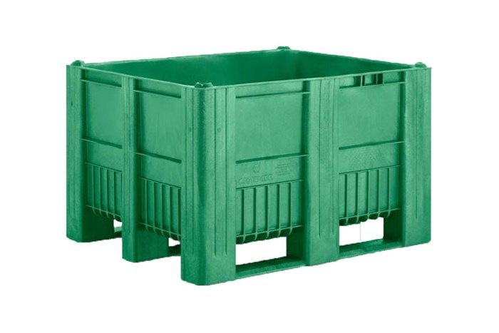 Qubb Palletbox Monobloc 610L - 1200x1000x740mm - 3 sleeplatten - Groen