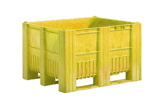 Qubb Palletbox Monobloc 610L - 1200x1000x740mm - 3 sleeplatten - Geel
