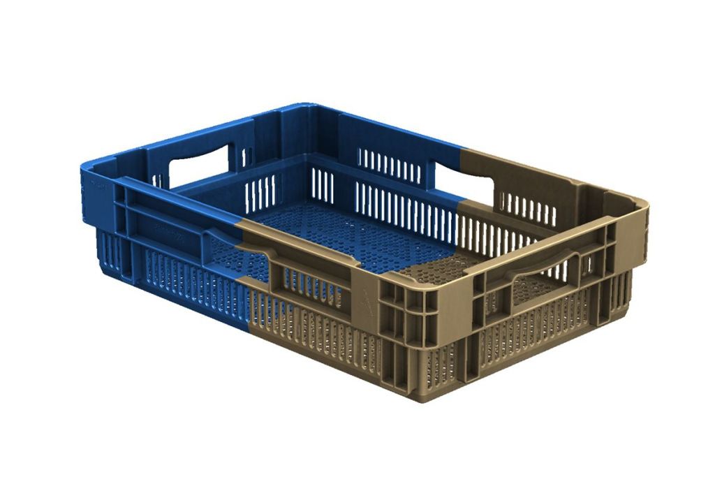 Qubb Nestbare draaistapelbak 25L - 600x400x147mm - geperforeerd - bicolor