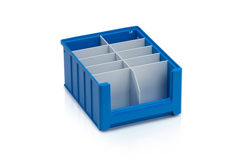 Qubb Langsverdeler met uitsparingen legbordstellingbak Blue Box - 300x140mm