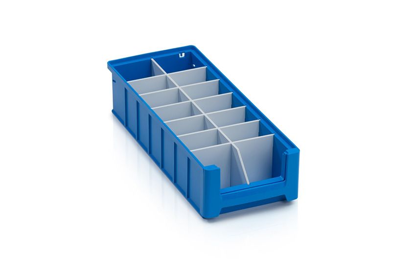 Qubb Langsverdeler met uitsparingen legbordstellingbak Blue Box - 400x90mm