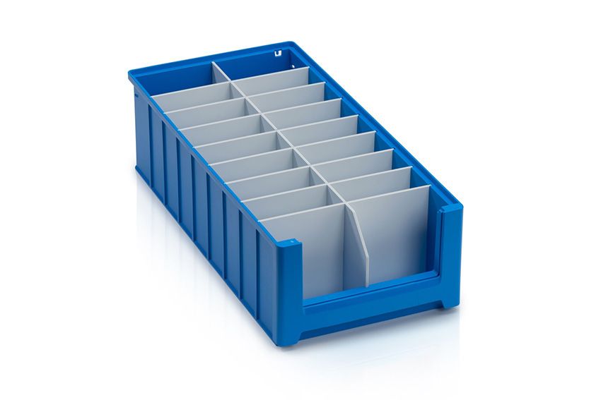 Qubb Langsverdeler met uitsparingen legbordstellingbak Blue Box - 500x140mm