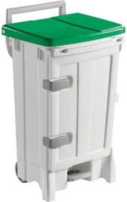 Afvalcontainer met pedaal en deur - op wielen - 90 L